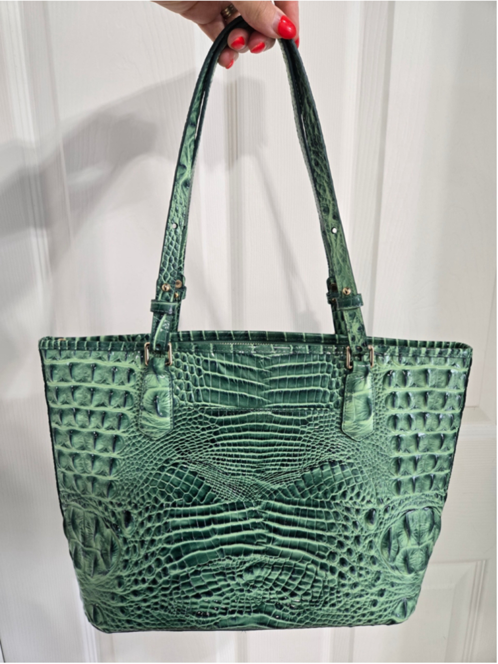 Women's Brahmin Green Croc Embossed Leather Tote Bag One Size - Picture 6 of 9